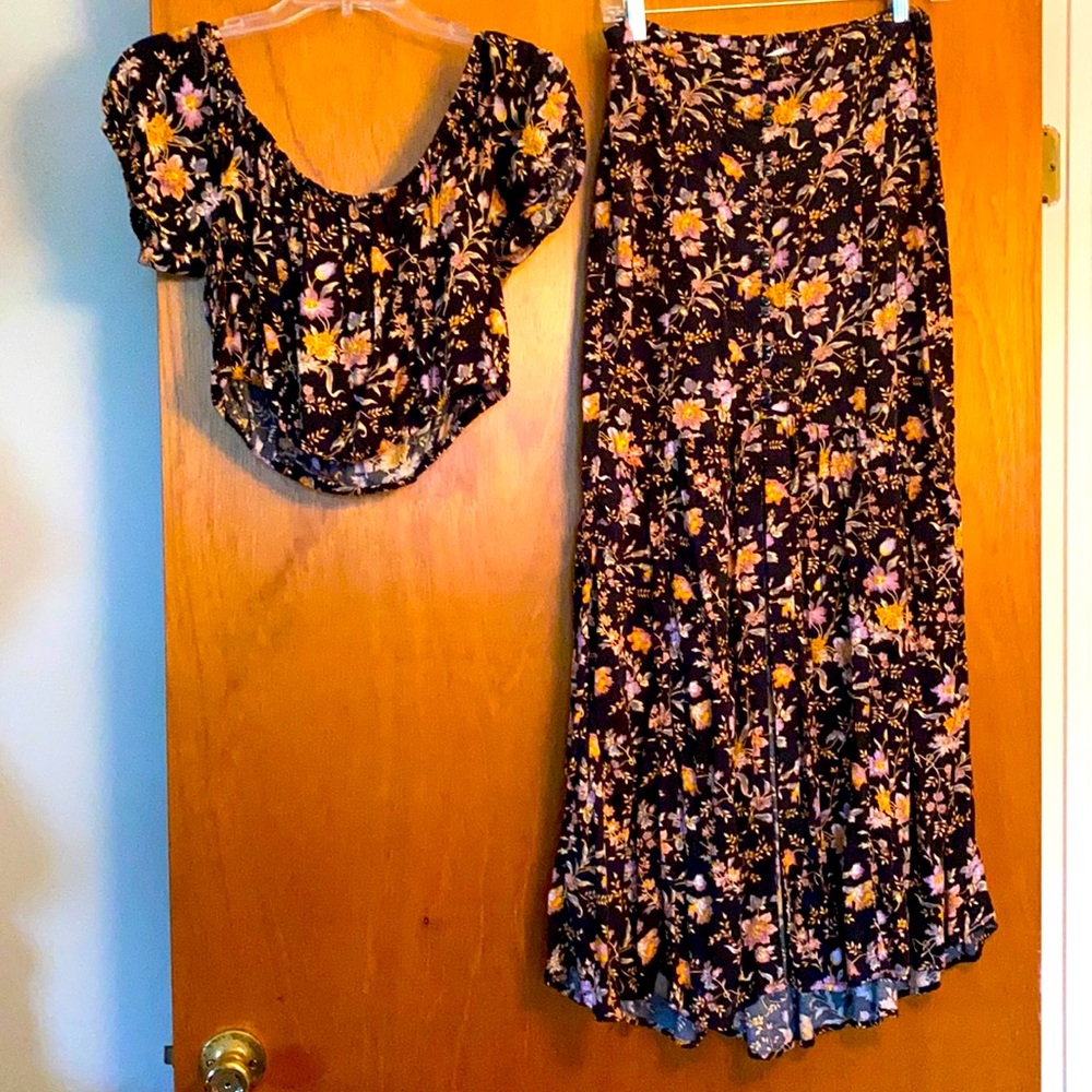 Floral Crop Top and Maxi Skirt Set